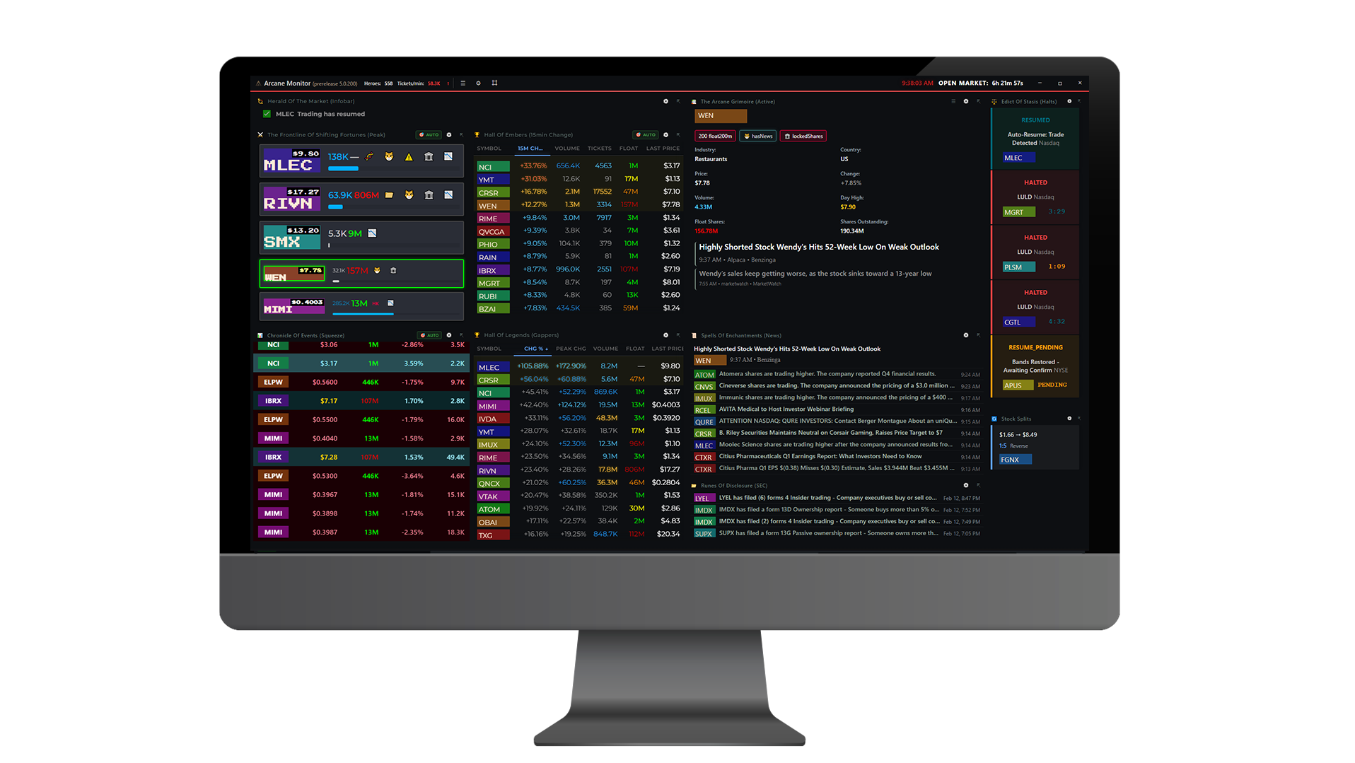 Arcane Monitor Trading Platform Interface